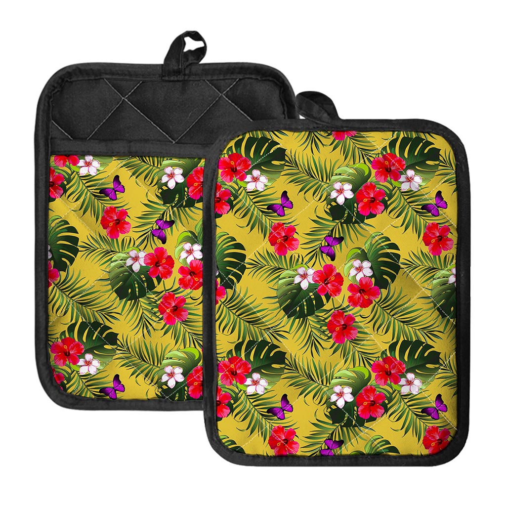 Tropical Exotic Hawaiian Pattern Print Pot Holders With Pocket