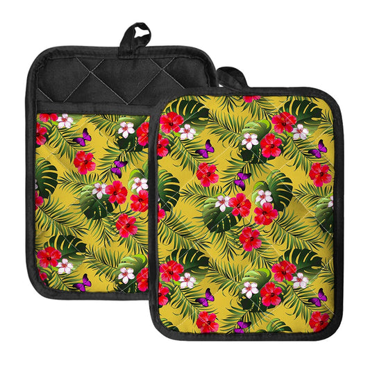 Tropical Exotic Hawaiian Pattern Print Pot Holders With Pocket