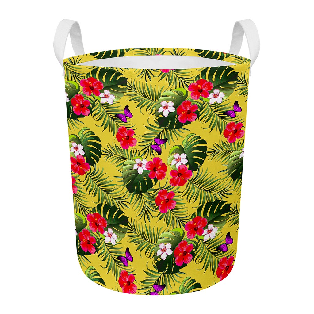 Tropical Exotic Hawaiian Pattern Print Round Laundry Basket