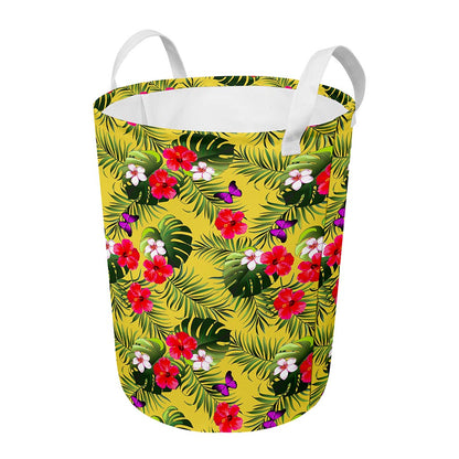 Tropical Exotic Hawaiian Pattern Print Round Laundry Basket
