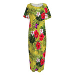 Tropical Exotic Hawaiian Pattern Print Short Sleeve Long Nightdress