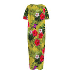 Tropical Exotic Hawaiian Pattern Print Short Sleeve Long Nightdress