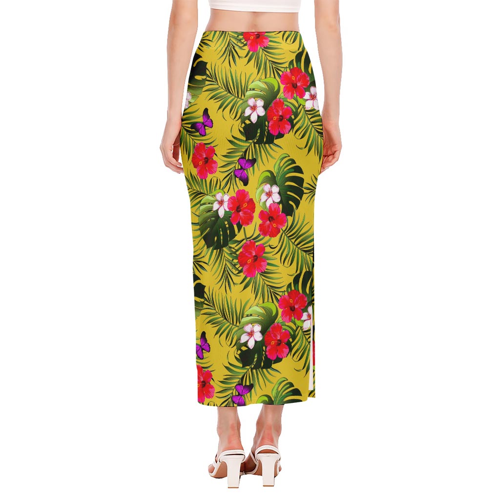 Tropical Exotic Hawaiian Pattern Print Side Slit Maxi Skirt