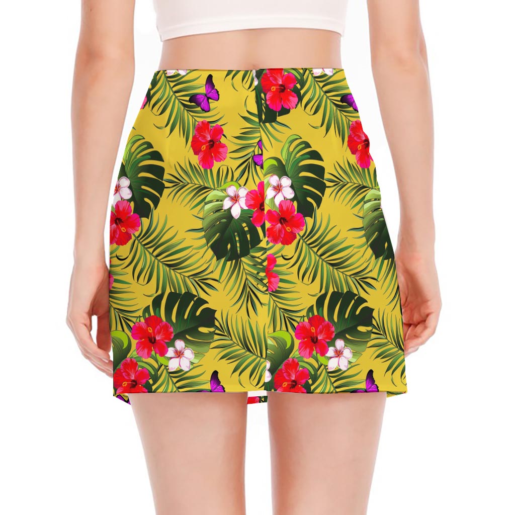 Tropical Exotic Hawaiian Pattern Print Side Slit Mini Skirt