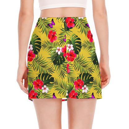 Tropical Exotic Hawaiian Pattern Print Side Slit Mini Skirt