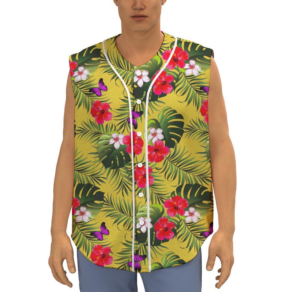Tropical Exotic Hawaiian Pattern Print Sleeveless Baseball Jersey