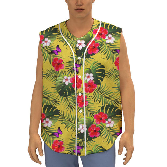 Tropical Exotic Hawaiian Pattern Print Sleeveless Baseball Jersey