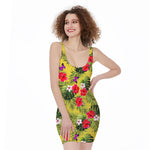 Tropical Exotic Hawaiian Pattern Print Sleeveless Bodycon Dress
