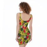Tropical Exotic Hawaiian Pattern Print Sleeveless Bodycon Dress