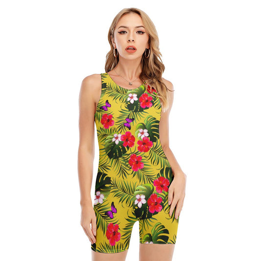 Tropical Exotic Hawaiian Pattern Print Sleeveless One Piece Swimsuit
