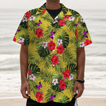 Tropical Exotic Hawaiian Pattern Print Textured Short Sleeve Shirt