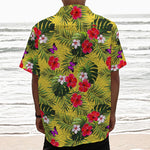 Tropical Exotic Hawaiian Pattern Print Textured Short Sleeve Shirt