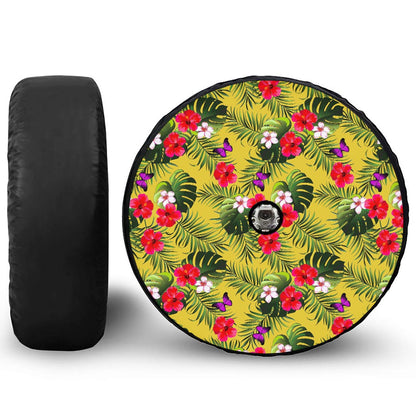 Tropical Exotic Hawaiian Pattern Print Tire Cover With Camera Hole