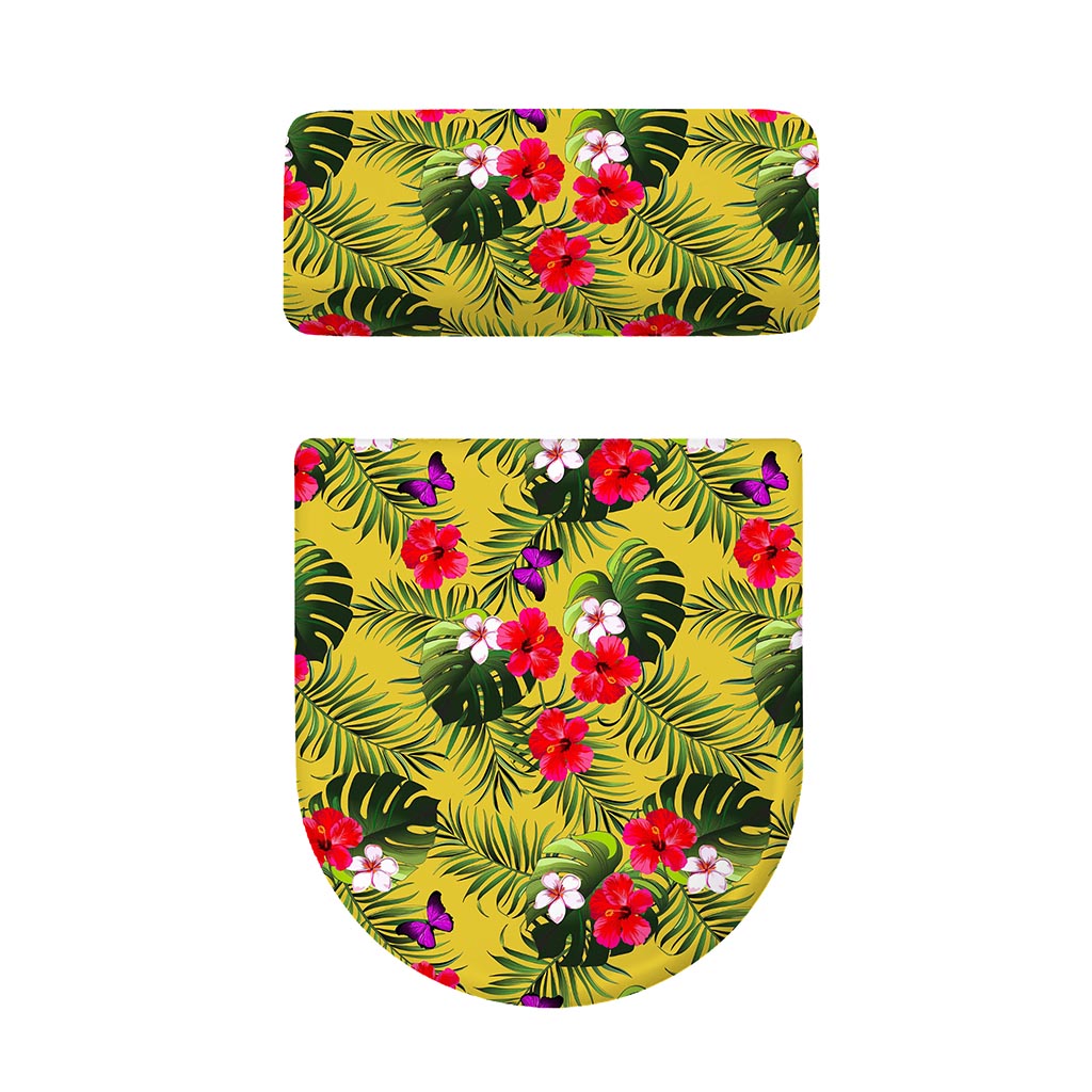 Tropical Exotic Hawaiian Pattern Print Toilet Lid And Tank Cover Set