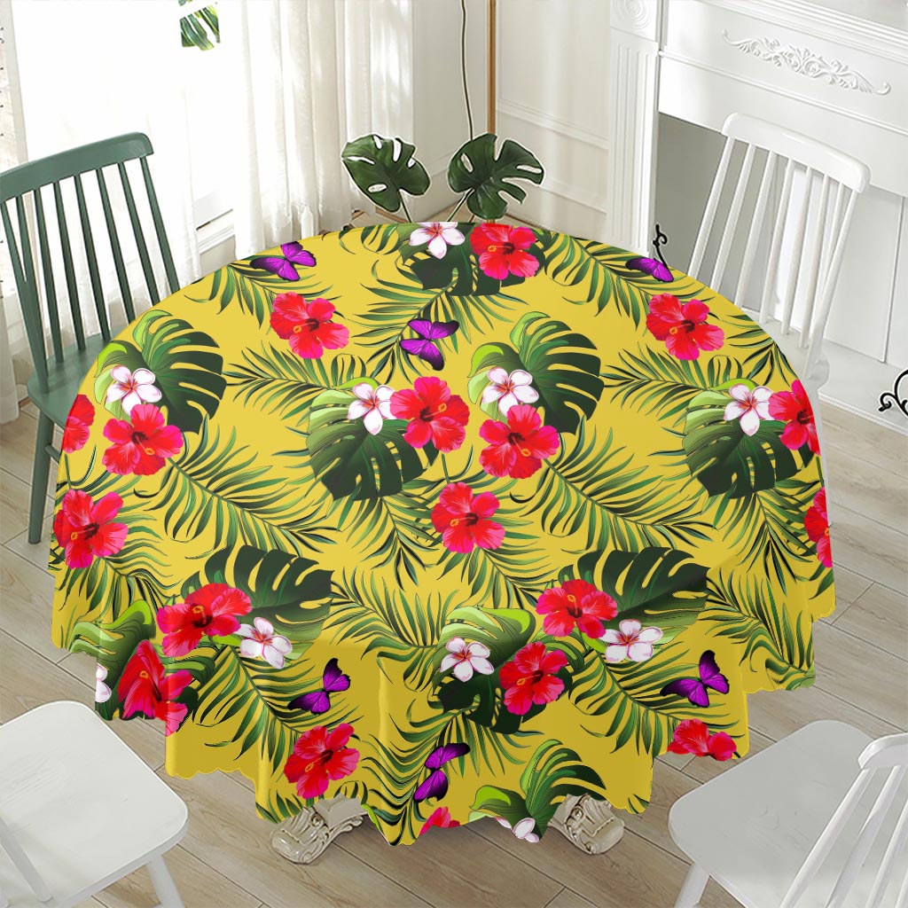 Tropical Exotic Hawaiian Pattern Print Waterproof Round Tablecloth
