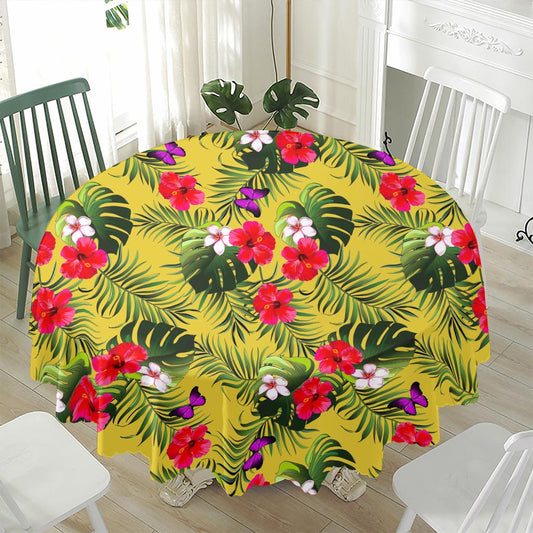 Tropical Exotic Hawaiian Pattern Print Waterproof Round Tablecloth