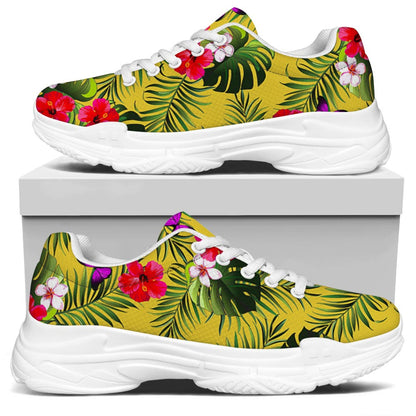 Tropical Exotic Hawaiian Pattern Print White Chunky Shoes