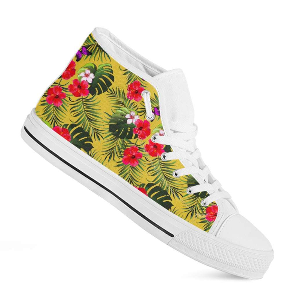 Tropical Exotic Hawaiian Pattern Print White High Top Sneakers