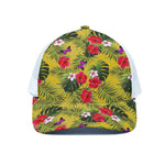 Tropical Exotic Hawaiian Pattern Print White Mesh Trucker Cap