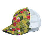 Tropical Exotic Hawaiian Pattern Print White Mesh Trucker Cap