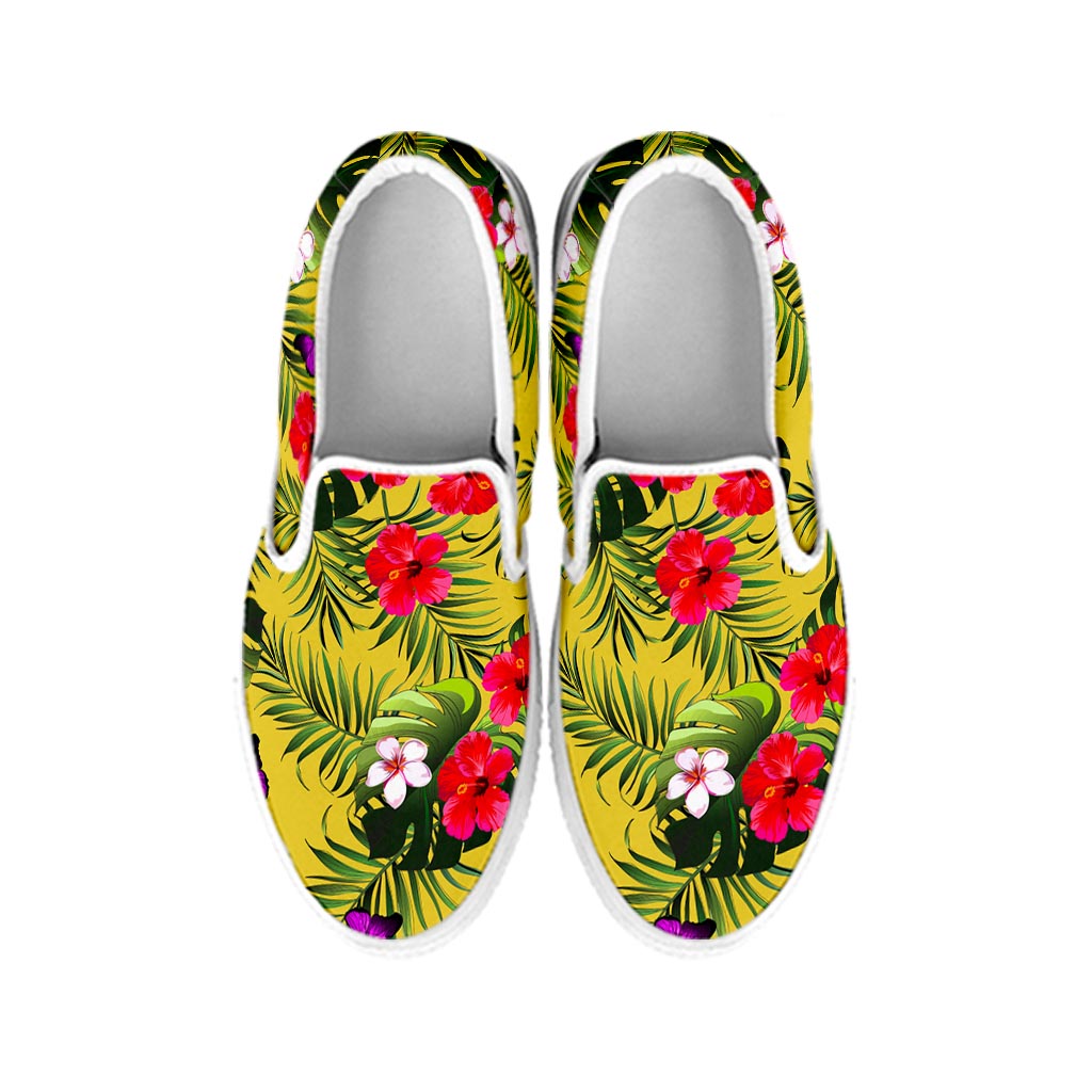 Tropical Exotic Hawaiian Pattern Print White Slip On Sneakers