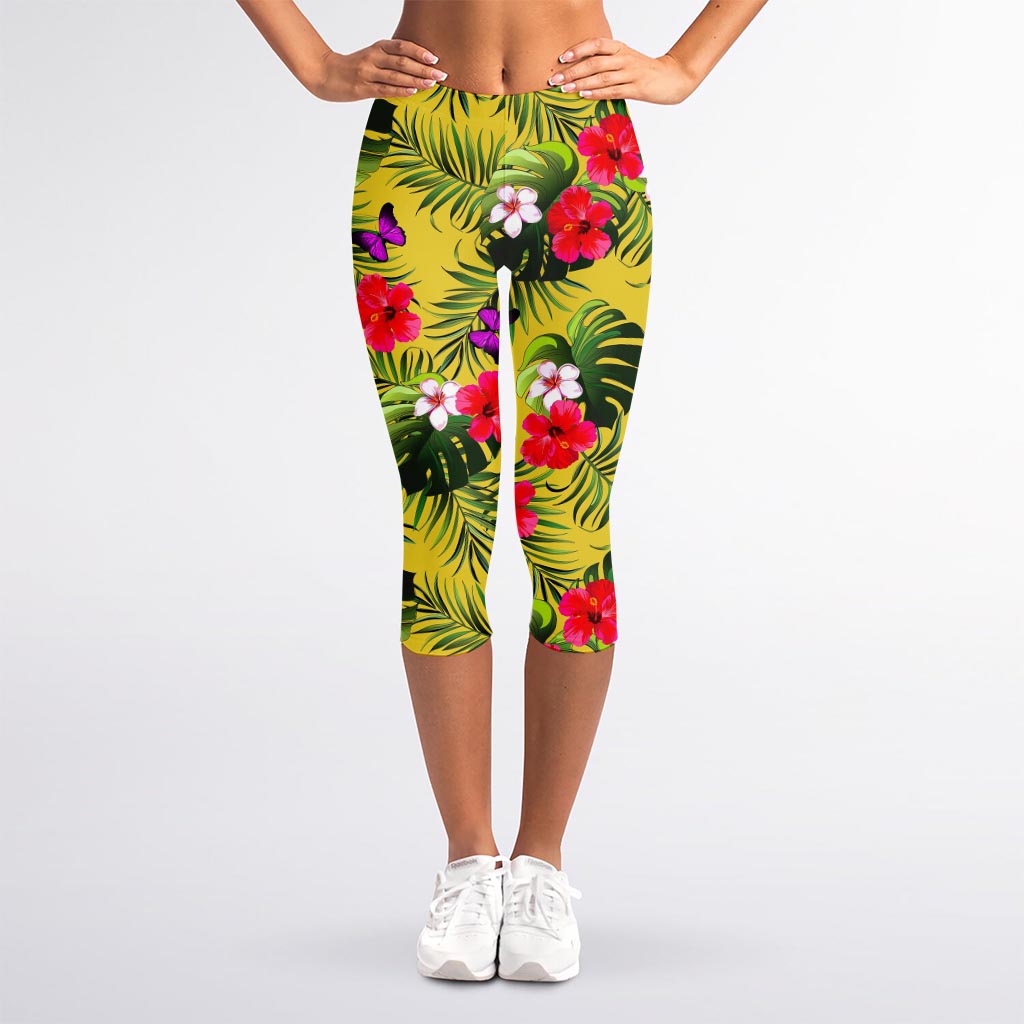 Tropical Exotic Hawaiian Pattern Print Women's Capri Leggings