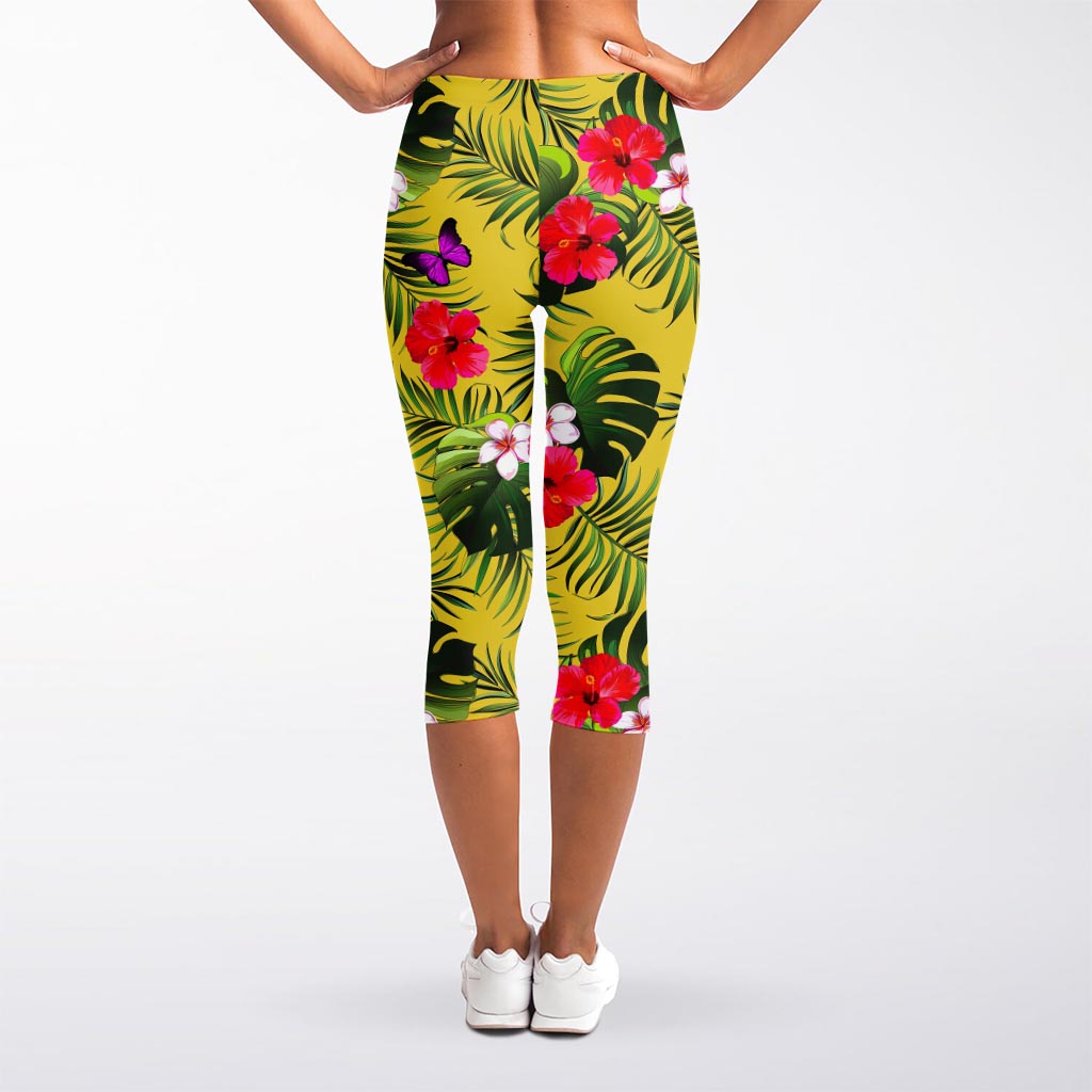 Tropical Exotic Hawaiian Pattern Print Women's Capri Leggings