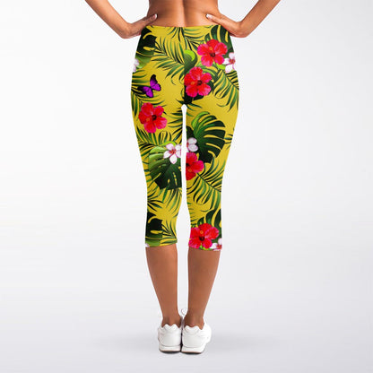 Tropical Exotic Hawaiian Pattern Print Women's Capri Leggings