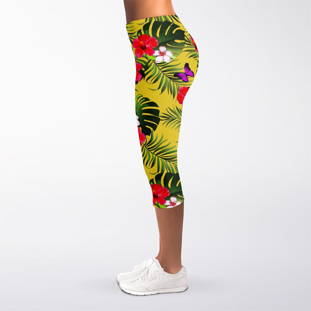 Tropical Exotic Hawaiian Pattern Print Women's Capri Leggings
