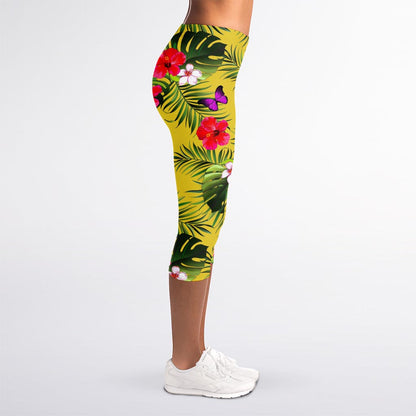 Tropical Exotic Hawaiian Pattern Print Women's Capri Leggings