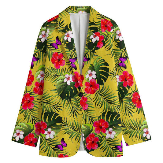 Tropical Exotic Hawaiian Pattern Print Women's Cotton Blazer