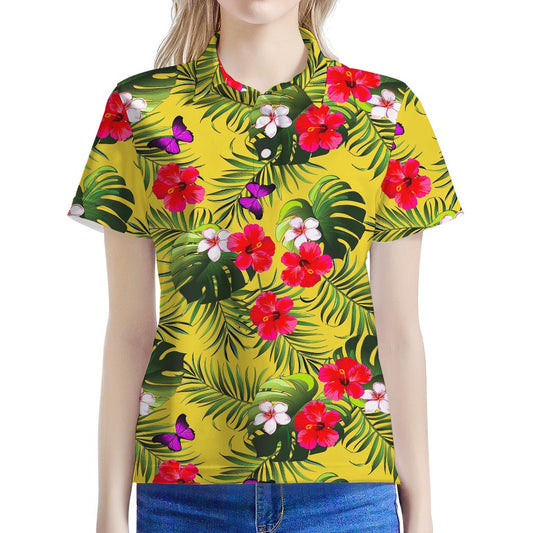 Tropical Exotic Hawaiian Pattern Print Women's Polo Shirt