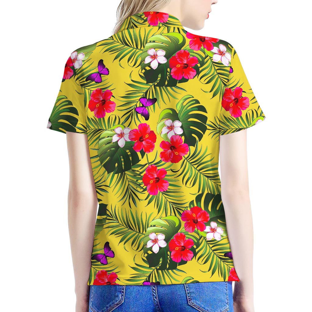 Tropical Exotic Hawaiian Pattern Print Women's Polo Shirt