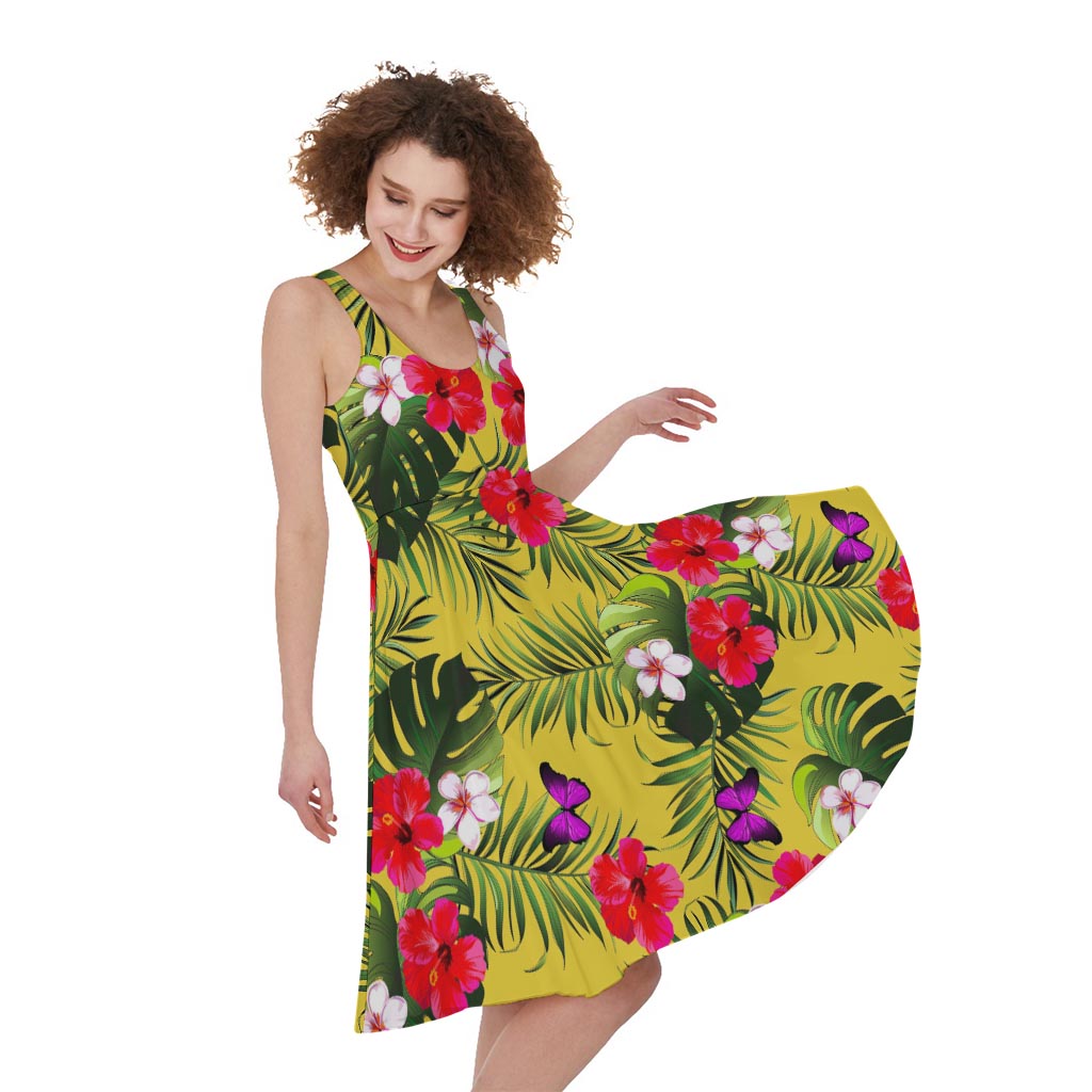 Tropical Exotic Hawaiian Pattern Print Women's Sleeveless Dress