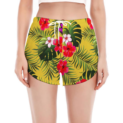 Tropical Exotic Hawaiian Pattern Print Women's Split Running Shorts
