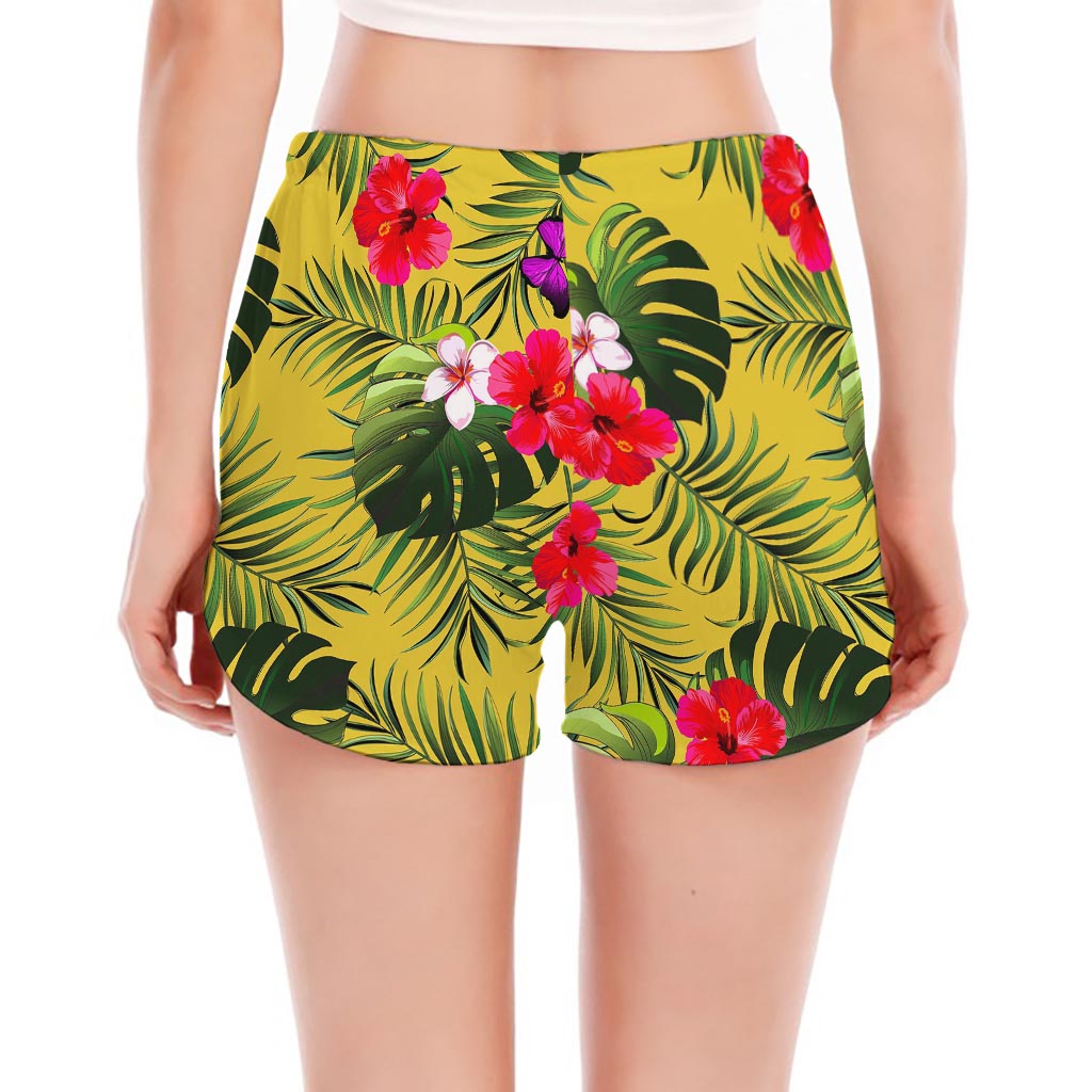 Tropical Exotic Hawaiian Pattern Print Women's Split Running Shorts
