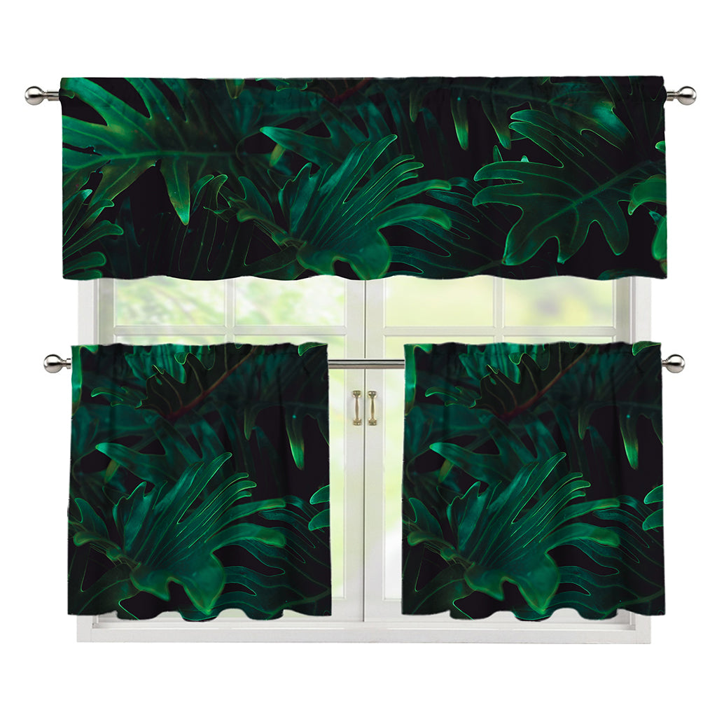 Tropical Fern Leaf Print 3 Piece Kitchen Curtains