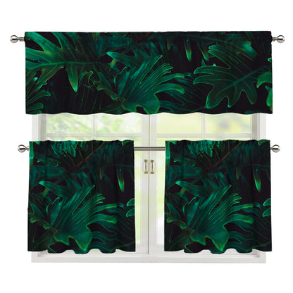 Tropical Fern Leaf Print 3 Piece Kitchen Curtains