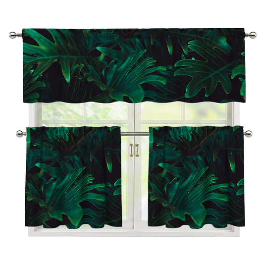 Tropical Fern Leaf Print 3 Piece Kitchen Curtains