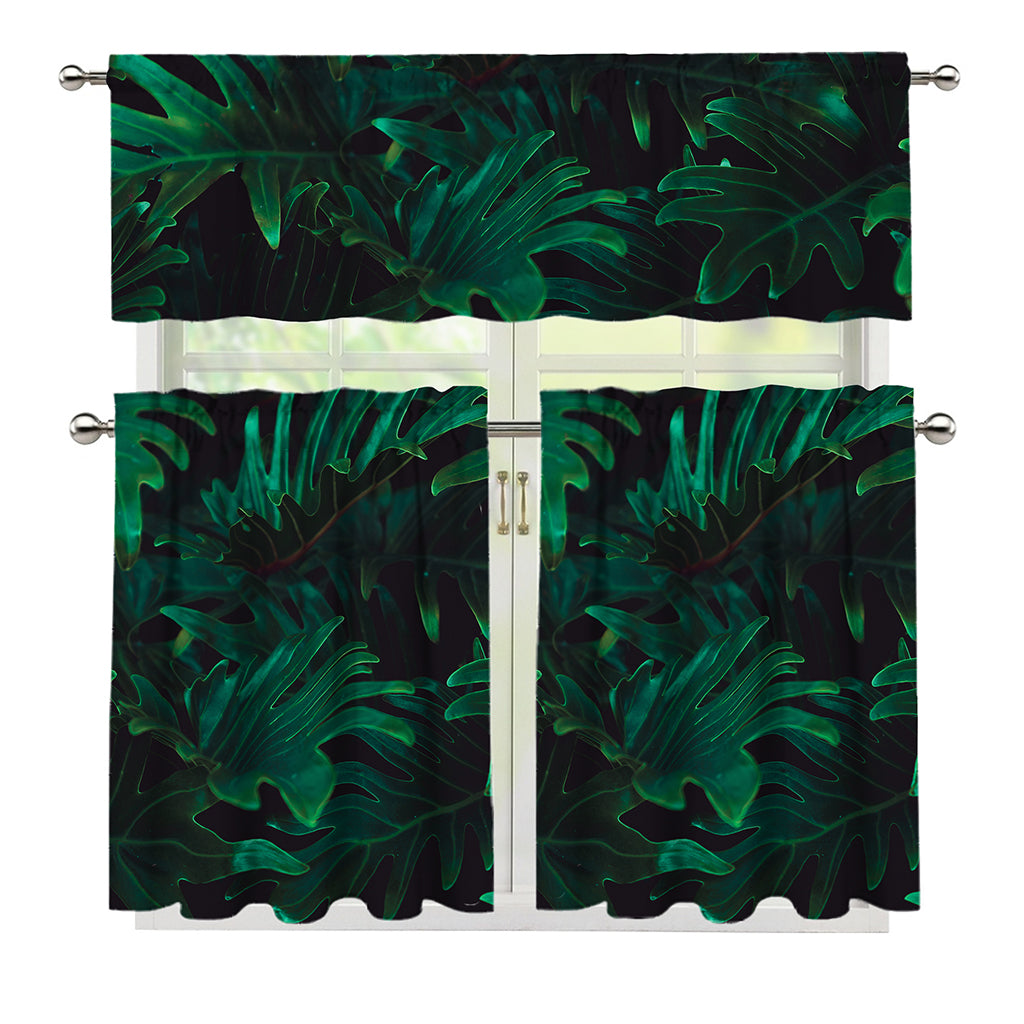Tropical Fern Leaf Print 3 Piece Kitchen Curtains