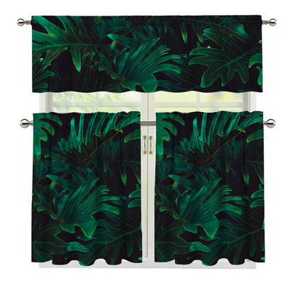 Tropical Fern Leaf Print 3 Piece Kitchen Curtains