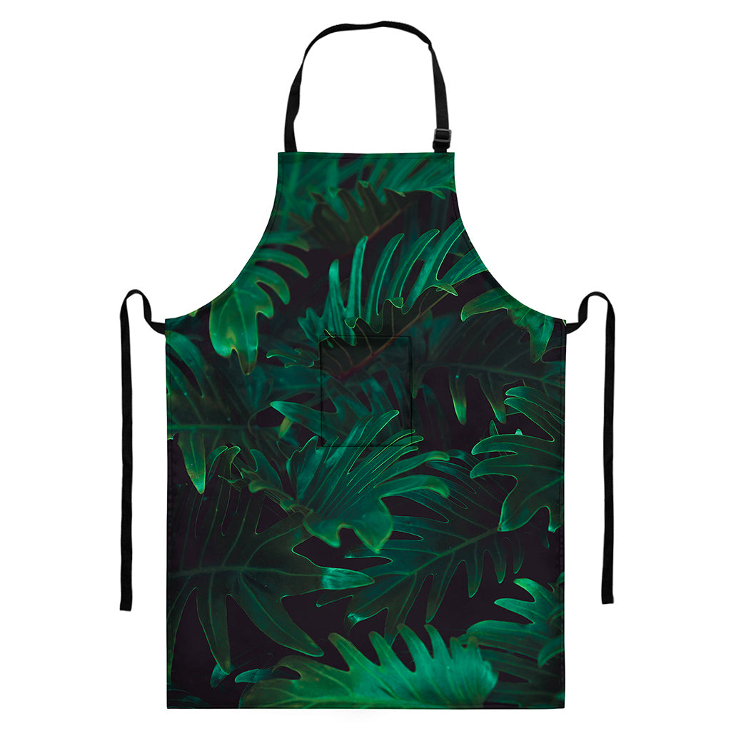 Tropical Fern Leaf Print Bib Apron With Pocket