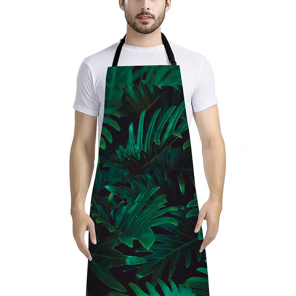 Tropical Fern Leaf Print Bib Apron With Pocket
