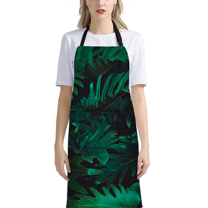 Tropical Fern Leaf Print Bib Apron With Pocket