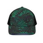Tropical Fern Leaf Print Black Mesh Trucker Cap