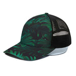 Tropical Fern Leaf Print Black Mesh Trucker Cap