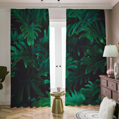 Tropical Fern Leaf Print Blackout Pencil Pleat Curtains