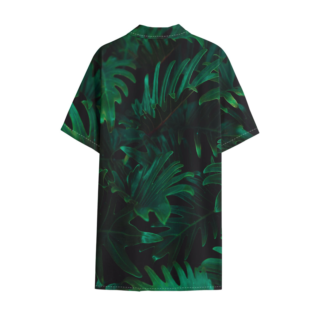 Tropical Fern Leaf Print Cotton Hawaiian Shirt