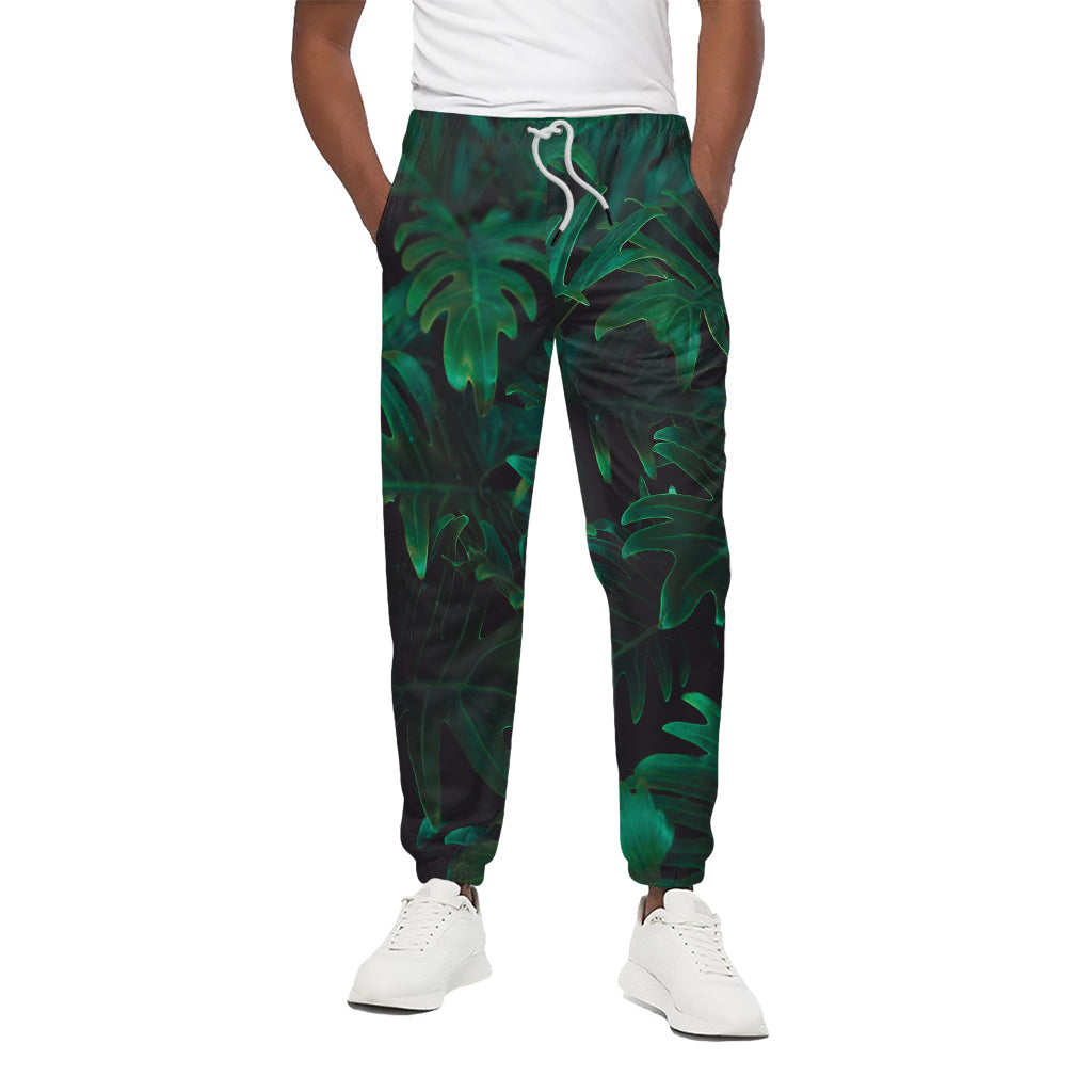Tropical Fern Leaf Print Cotton Pants