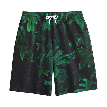 Tropical Fern Leaf Print Cotton Shorts
